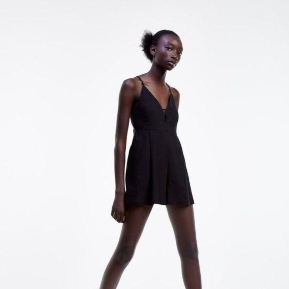 Zara V-Neck Romper Jumpsuit Black Small - Picture 2 of 8